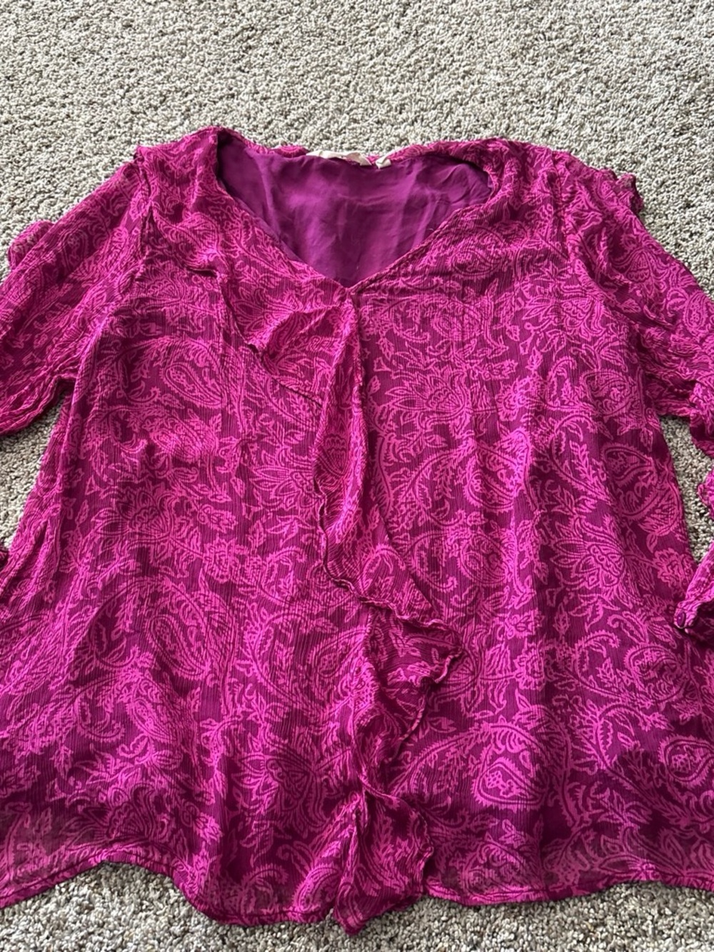 Soft Surroundings Fuchsia Paisley V-Neck Blouse